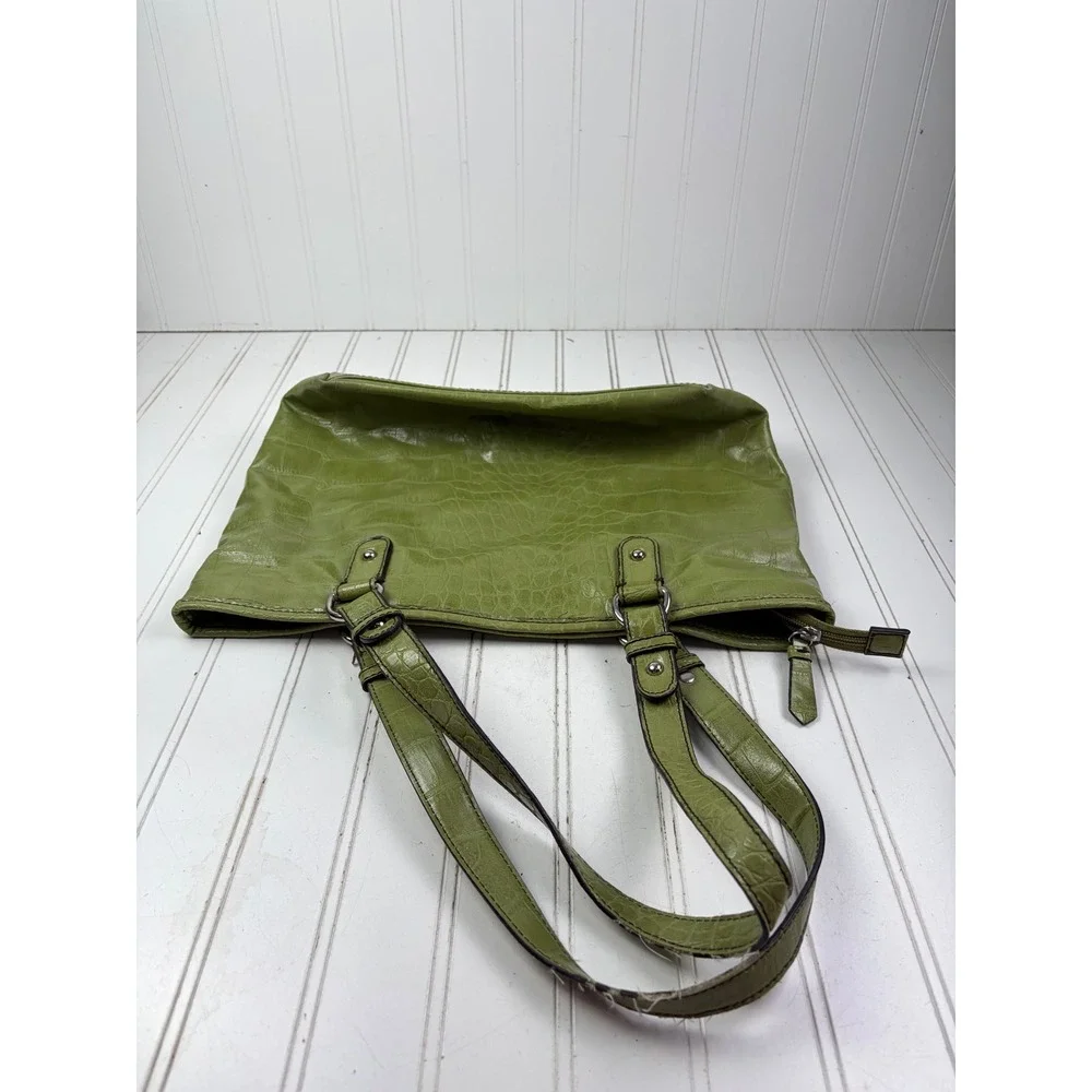 Nine & Co Vintage Y2K Green Faux Croc Leather Shoulder Bag Tote Purse